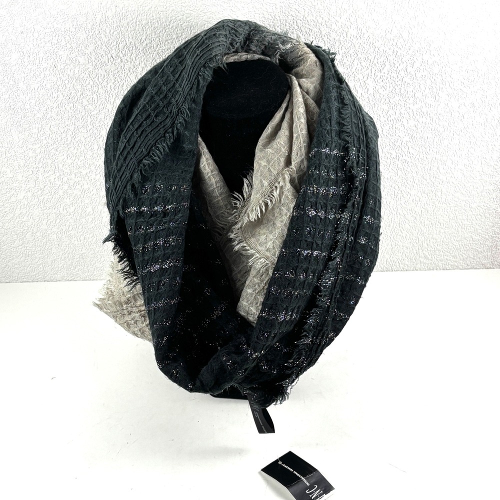 New INC International Concepts Scarf Womens OS Black Ombre Metallic Fringe Wrap